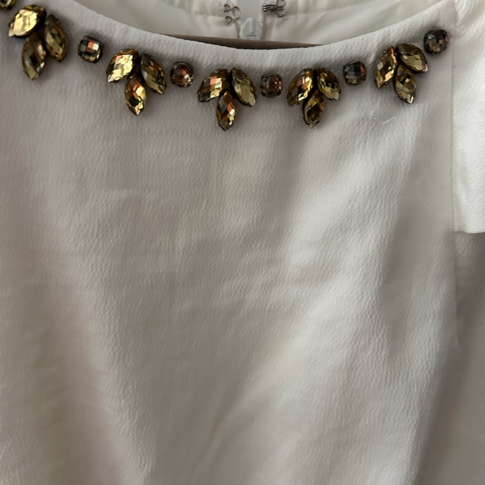 EUC LOFT White Dress w/Gem Accents, Lined and Sleeveless, Perfect Gemstones!!! - Picture 10 of 15